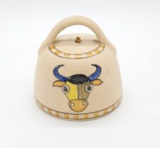 Vintage Mexican Folk Art Pottery Handmade Nivehica Talavera Bull Bell  picture