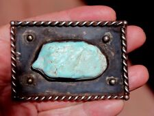 1960's Old Pawn Navajo Sterling Silver & Turquoise Stone Nugget Belt Buckle picture