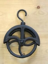 Rustic Cast Iron Hanging Cable Pulley Wheel Hook Farmhouse Country Home Decor  picture