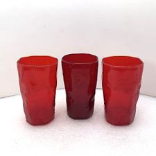 Morgantown Crinkle Ruby Red Square Base Glasses Cups, Set of 3, Vintage picture