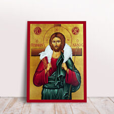 Jesus Christ The Good Shepherd Greek Byzantine Orthodox Christian handmade icon picture