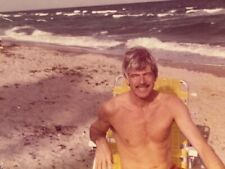 2W Photograph Handsome Shirtless Man Beach Ocean Waves 1970's  picture