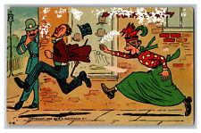 Postcard Woman Chasing Man Policeman ©1908 Vintage Standard View Comic Card picture