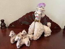 Vintage MCM Pink Poodle Mom And Babies Spaghetti Trim Figure picture
