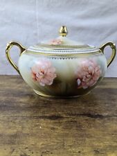Vtg CS PRUSSIA Germany Hand Painted Gold CARNATIONS  Lidded Sugar Bowl picture