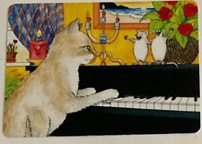 (B2H) Modern wide playing card of a cat at the piano, mice singing picture