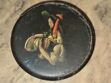 ANTIQUE 19TH CENTURY FRENCH ? GERMAN? HAND PAINTED ROUND WOOD SNUFF BOX LADY HAT picture