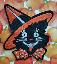 Halloween Classic Black Cat with Hat embroidered Patch Vintage Beistle style  picture