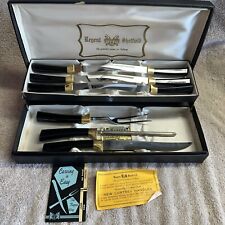 Regent Sheffield 9 Piece Vintage Steak & Cutlery Knife Carving Set GOLD PLATED picture