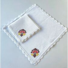 Vintage 80s linen napkins, pair of embroidered napkins, country core table linen picture