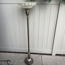 Antique Floor Lamp Art Deco Torchiere Ornate W/Alabaster On Base 16