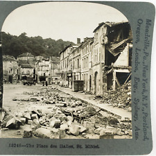 Battle Saint-Mihiel Ruins Stereoview c1918 France WW1 Market Square Street G684 picture