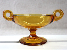 VINTAGE  AMBER Pedestal Footed GLASS Candy Nut Compote Dish with Handles picture