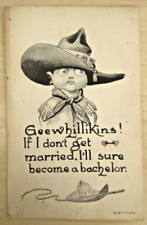 Vintage Postcard c. 1910 Cute Funny Boy Cowboy Outfit Marriage Bachelor Joke picture