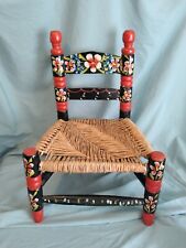Vintage Hand Painted Child's Folk Art Chair /Twine Bottom Beautiful Red & Black picture