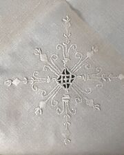 Antique French Fine Linen Embroidered Luncheon Table Cloth Estate Find picture