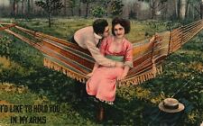 Vintage Postcard 1913 Lovers Couples Cuddles In Hammock Sweet Moments picture