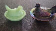 2 mini hens on nest Jade Unmarked Amethyst Moser Glass Lot Vintage picture