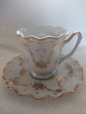 Ardalt Cup & Saucer, Hand Painted, white with gold flowers, Japan #6539, vintage picture