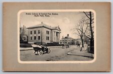 Public Library & Central Fire Station Hyde Park Mass C1910's DB Postcard P21 picture