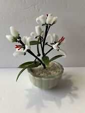 Vintage Japanese Chinese Oriental Asian Jade Glass Flowering Blossom Bonsai Tree picture