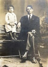 Tall Man with Glasses Smoking a Cigar & a Child Early 1900s RPPC Vintage Photo picture