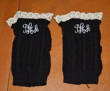 NEW BLACK WITH WHITE LACE ANKLE LEGGINGS CUSTOM HAND MADE WITH INTIALS 