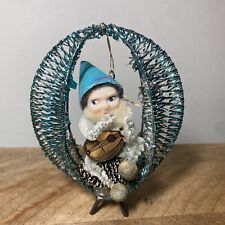 Vintage Shiny Brite Elf Pinecone Wire Mesh Christmas Ornament Blue picture