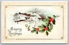 A Merry Christmas DB Postcard Snow Holly  picture