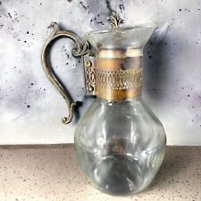 Vintage Corning Brand Glass Pitcher Carafe Silver Plated Handle Lid Heat Proof picture