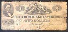 1862 Confederate States $2 Two Dollar Richmond VA Currency Bank Note Obsolete picture
