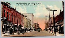 Travis Street View Court House Square Sherman Texas Trolley Cable Car Postcard picture
