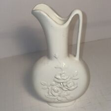 VINTAGE Small White Deco Vase SIGNED “H.S.R. 1977” Handled Floral Pattern/Design picture