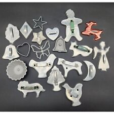 Lot of 19 Tin Metal Cookie Cutters Angels Chicken Lion Rabbit Deer Horse VTG picture
