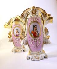 French Porcelain Bridal Vase,Pair of Vieux Old Hand Painted 19Th C home decore  picture