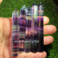 2pc Wholesale Natural Rainbow fluorite quartz carved obelisk crystal wand reiki. picture