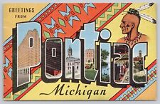 Pontiac Michigan, Large Letter Greetings Indian, Vintage Postcard picture