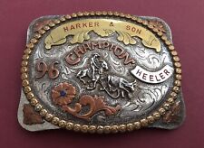 Rare Vintage 1996 Harker & Son Rodeo Champion HEELER Sterling Trophy Belt Buckle picture