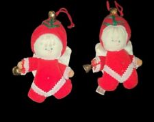 Pair(2) Of Vintage 1970's Kurt Adler Plush Christmas Ornaments Doll Bell Kitsch picture