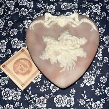 Vintage Pink Incolay Stone Heart Jewelry Box Roses Floral picture