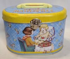 Mary Englebreit tin sewing pail bucket basket bead handle snap closure clean picture
