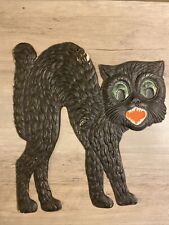 Antique Vintage Halloween Black Cat Diecut Paper Decoration 11” Germany, 1920s picture