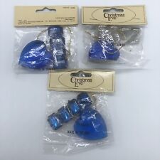 Vtg Blue Jewel Heart Gem Christmas Ornaments Acrylic Lot of 3 Made In Taiwan picture