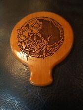 Vintage Handheld Wood Carved Etched Mirror Purse Mirror Flowers Roses picture