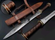 CUSTOM Handmade Damascus Steel Double Edge Roman Sword Greek Sword Combat Sword picture