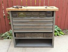 Vintage Equipto 15 Drawer Metal Tool Cabinet Hardwood Work Top with dividers picture