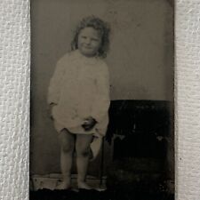 Antique Tiny Dollhouse Tintype Photograph Adorable Little Baby Girl Nightgown picture