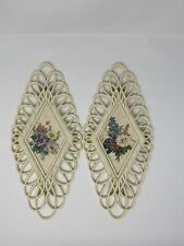 Vintage Pair of Burwood Plaques Boho Decor Flower Wall Art Hangings MCM 70s picture