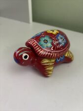 Talavera Turtle Trinket Box Red Floral Hand Painted Clay Pottery Riviera Mexico picture