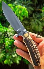 HANDMADE 8 INCHES D2 STEEL STAG HORN HANDLE HUNTING SKINNER KNIFE WITH SHEATH picture
